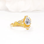 Vintage Pear Cut Lab Diamond Crown Engagement Ring Set - Additional view