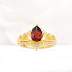 Vintage Pear Cut Garnet Crown Engagement Ring Set - Additional view