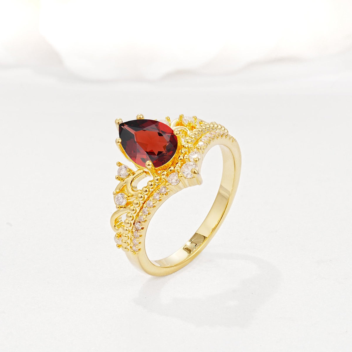 Vintage Pear Cut Garnet Crown Engagement Ring Set - Additional view