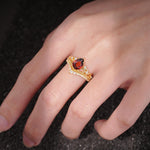 Vintage Pear Cut Garnet Crown Engagement Ring Set - Additional view