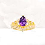 Vintage Pear Cut Amethyst Crown Engagement Ring Set - Additional view