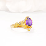 Vintage Pear Cut Amethyst Crown Engagement Ring Set - Additional view
