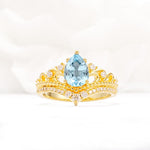 Vintage Pear Cut Aquamarine Crown Engagement Ring Set - Additional view