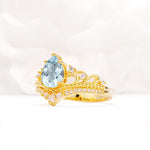 Vintage Pear Cut Aquamarine Crown Engagement Ring Set - Additional view