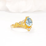 Vintage Pear Cut Aquamarine Crown Engagement Ring Set - Additional view