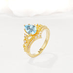 Vintage Pear Cut Aquamarine Crown Engagement Ring Set - Additional view