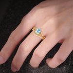 Vintage Pear Cut Aquamarine Crown Engagement Ring Set - Additional view