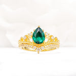 Vintage Pear Cut Emerald Crown Engagement Ring Set - Additional view