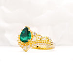 Vintage Pear Cut Emerald Crown Engagement Ring Set - Additional view