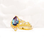 Vintage Pear Cut Alexandrite Crown Engagement Ring Set - Additional view