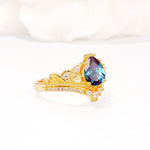 Vintage Pear Cut Alexandrite Crown Engagement Ring Set - Additional view