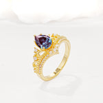 Vintage Pear Cut Alexandrite Crown Engagement Ring Set - Additional view