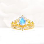 Vintage Pear Cut Moonstone Crown Engagement Ring Set - Additional view