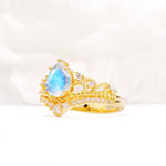 Vintage Pear Cut Moonstone Crown Engagement Ring Set - Additional view