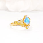 Vintage Pear Cut Moonstone Crown Engagement Ring Set - Additional view