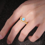Vintage Pear Cut Moonstone Crown Engagement Ring Set - Additional view
