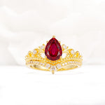 Vintage Pear Cut Ruby Crown Engagement Ring Set - Additional view