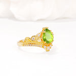 Vintage Pear Cut Peridot Crown Engagement Ring Set - Additional view