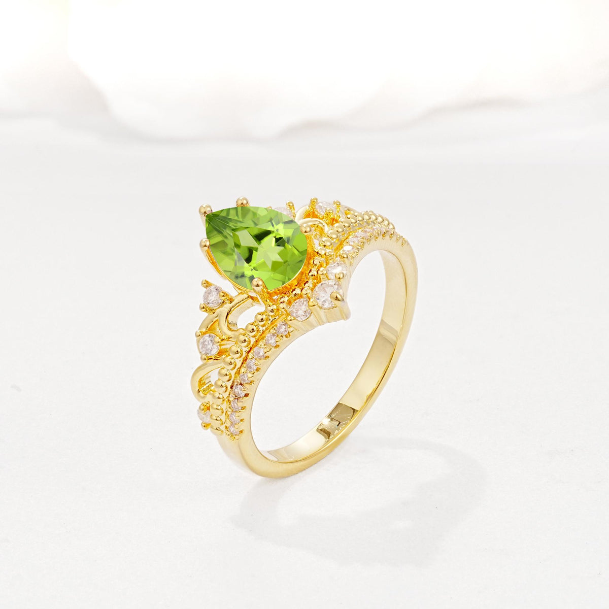 Vintage Pear Cut Peridot Crown Engagement Ring Set - Additional view