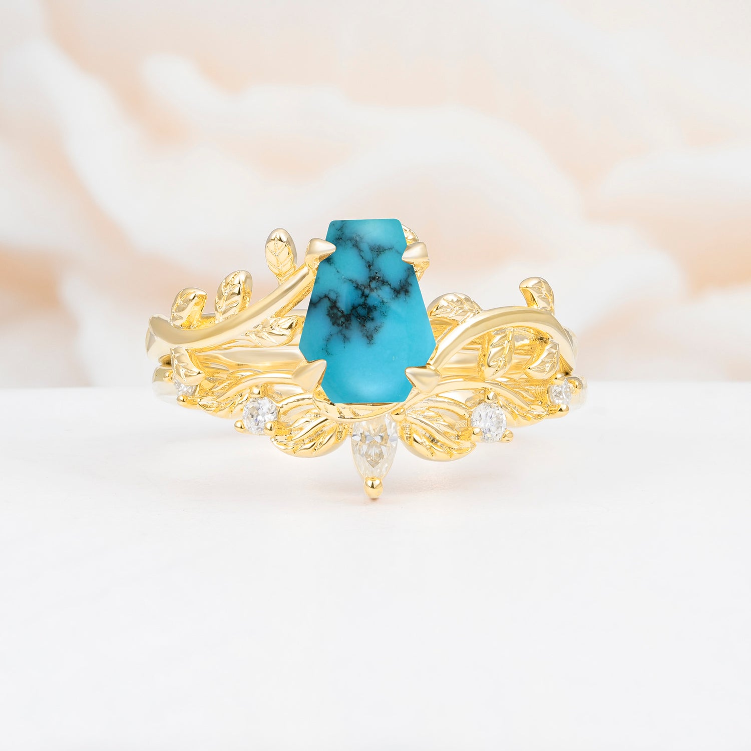 Nature-Inspired Design Coffin Cut Turquoise Bridal Ring Set