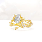 Nature-Inspired Coffin Cut Moissanite Engagement Ring Set with Leaf Accents - Rose-Gold