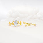 Nature-Inspired Coffin Cut Moissanite Engagement Ring Set with Leaf Accents - Additional view