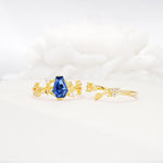 Nature-Inspired Coffin Cut Sapphire Engagement Ring Set with Leaf Accents - Additional view