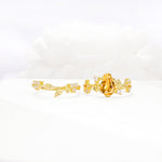 Nature-Inspired Coffin Cut Citrine Engagement Ring Set with Leaf Accents - White-Gold