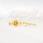 Nature-Inspired Coffin Cut Citrine Engagement Ring Set with Leaf Accents - Additional view