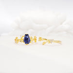 Nature-Inspired Coffin Cut Tanzanite Engagement Ring Set with Leaf Accents - Additional view