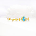 Nature-Inspired Coffin Cut Turquoise Engagement Ring Set with Leaf Accents - White-Gold
