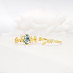 Nature-Inspired Coffin Cut Moss Agate Engagement Ring Set with Leaf Accents - Additional view