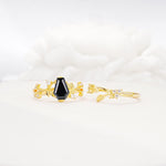Nature-Inspired Coffin Cut Black Onyx Engagement Ring Set with Leaf Accents - Additional view