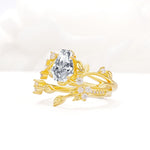 Nature-Inspired Coffin Cut Lab Diamond Engagement Ring Set with Leaf Accents - Rose-Gold