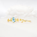 Nature-Inspired Coffin Cut Aquamarine Engagement Ring Set with Leaf Accents - Additional view