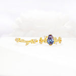 Nature-Inspired Coffin Cut Alexandrite Engagement Ring Set with Leaf Accents - White-Gold