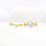 Nature-Inspired Coffin Cut Moonstone Engagement Ring Set with Leaf Accents - White-Gold