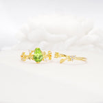 Nature-Inspired Coffin Cut Peridot Engagement Ring Set with Leaf Accents - Additional view