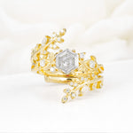 Vintage Leaf & Vine Hexagon Cut Nature Inspired Moissanite Bridal Ring Set for Her - Yellow-Gold