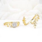 Vintage Leaf & Vine Hexagon Cut Nature Inspired Moissanite Bridal Ring Set for Her - White-Gold