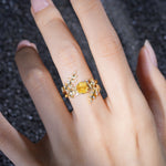 Vintage Leaf & Vine Hexagon Cut Nature Inspired Citrine Bridal Ring Set for Her - Additional view