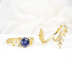 Vintage Leaf & Vine Hexagon Cut Nature Inspired Tanzanite Bridal Ring Set for Her - White-Gold