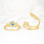 Vintage Leaf & Vine Hexagon Cut Nature Inspired Turquoise Bridal Ring Set for Her - Additional view