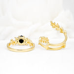 Vintage Leaf & Vine Hexagon Cut Nature Inspired Black Onyx Bridal Ring Set for Her - Additional view
