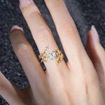Vintage Leaf & Vine Hexagon Cut Nature Inspired Lab Diamond Bridal Ring Set for Her - Additional view