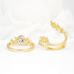 Vintage Leaf & Vine Hexagon Cut Nature Inspired Aquamarine Bridal Ring Set for Her - Additional view