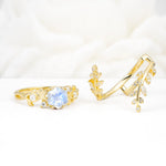 Vintage Leaf & Vine Hexagon Cut Nature Inspired Moonstone Bridal Ring Set for Her - White-Gold