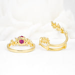 Vintage Leaf & Vine Hexagon Cut Nature Inspired Ruby Bridal Ring Set for Her - Additional view