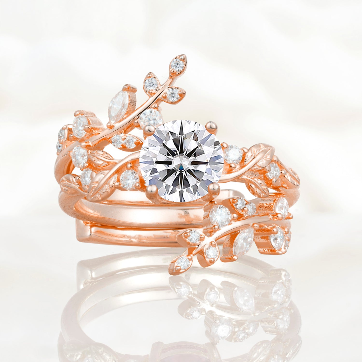 Nature Inspired Leaf Lab Diamond Bridal Ring Set for Women