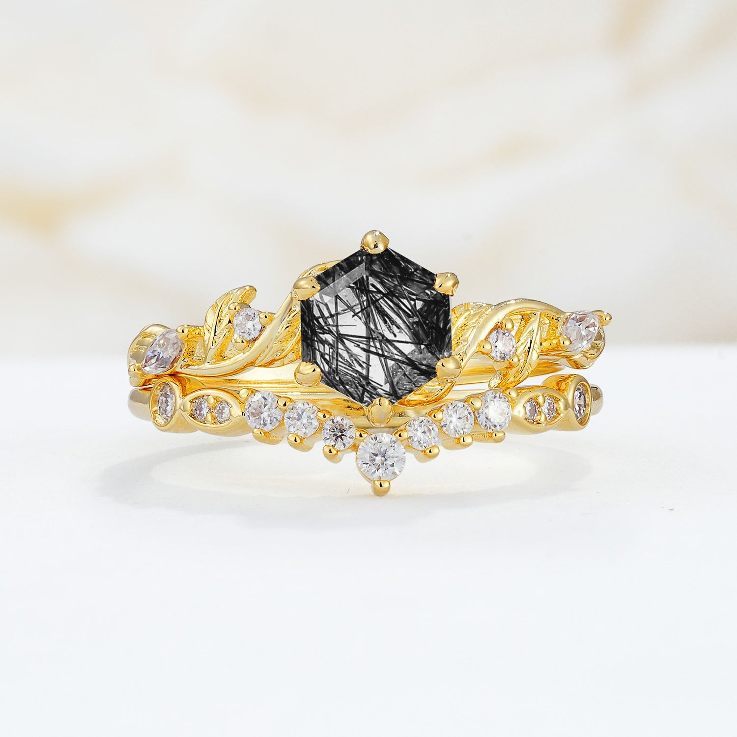 SR17149 Black Rutilated Quartz Ring - Yellow-Gold